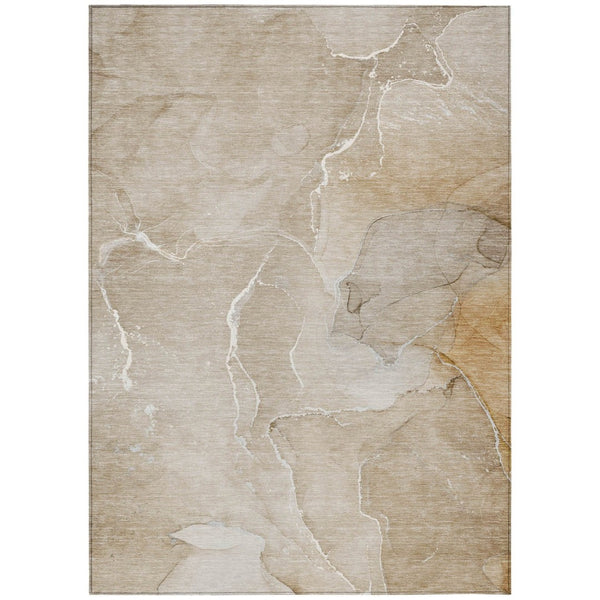 HomeRoots 5' Beige Abstract Area Rug - Washable, Non-Skid Design for Indoor & Outdoor Use, Easy Care & Stylish 10' X 14' 559919