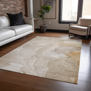 HomeRoots 5' Beige Abstract Area Rug - Washable, Non-Skid Design for Indoor & Outdoor Use, Easy Care & Stylish 10' X 14' 559919