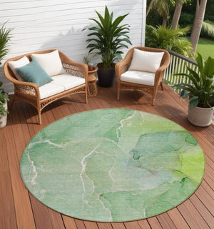 HomeRoots 5' Beige Abstract Area Rug - Washable, Non-Skid Design for Indoor & Outdoor Use, Easy Care & Stylish 8' Round 559925