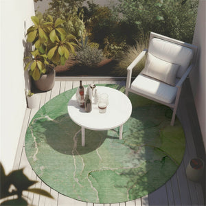 HomeRoots 5' Beige Abstract Area Rug - Washable, Non-Skid Design for Indoor & Outdoor Use, Easy Care & Stylish 8' Round 559925