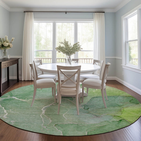 HomeRoots 5' Beige Abstract Area Rug - Washable, Non-Skid Design for Indoor & Outdoor Use, Easy Care & Stylish 8' Round 559925