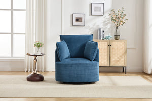 English Elm swivel Barrel Accent Chair with Solid Wood Frame & Metal Base, 350 lb Capacity, Sleek Curved Backrest Elegance Blue W2120P293679