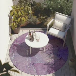 HomeRoots 5' Beige Abstract Area Rug - Washable, Non-Skid Design for Indoor & Outdoor Use, Easy Care & Stylish 8' Round 559934