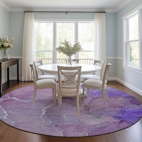 HomeRoots 5' Beige Abstract Area Rug - Washable, Non-Skid Design for Indoor & Outdoor Use, Easy Care & Stylish 8' Round 559934