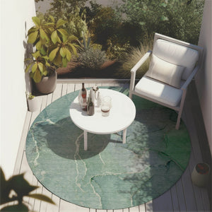 HomeRoots 5' Beige Abstract Area Rug - Washable, Non-Skid Design for Indoor & Outdoor Use, Easy Care & Stylish 8' Round 559943