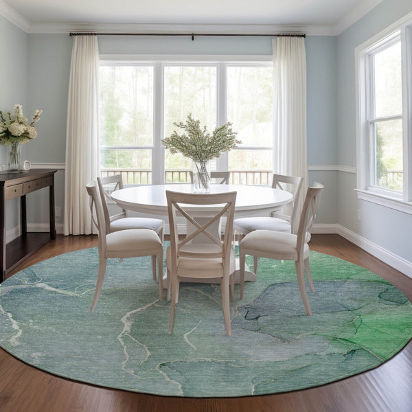 HomeRoots 5' Beige Abstract Area Rug - Washable, Non-Skid Design for Indoor & Outdoor Use, Easy Care & Stylish 8' Round 559943