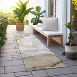 Homeroots 8' Runner Beige Abstract Washable Non Skid Indoor Outdoor Runner Rug Beige Polyester 559948