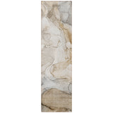 Homeroots 8' Runner Beige Abstract Washable Non Skid Indoor Outdoor Runner Rug Beige Polyester 559948