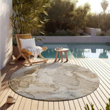 Homeroots 8' Round Beige Round Abstract Washable Non Skid Indoor Outdoor Area Rug Beige Polyester 559952