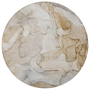 HomeRoots 5' Beige Abstract Area Rug - Washable, Non-Skid, Stain-Resistant Design for Indoor & Outdoor Use 8' Round 559952