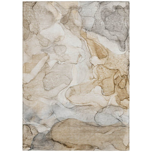 HomeRoots 5' Beige Abstract Area Rug - Washable, Non-Skid, Stain-Resistant Design for Indoor & Outdoor Use 8' X 10' 559953