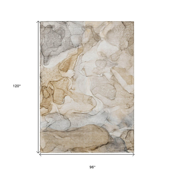 HomeRoots 5' Beige Abstract Area Rug - Washable, Non-Skid, Stain-Resistant Design for Indoor & Outdoor Use 8' X 10' 559953