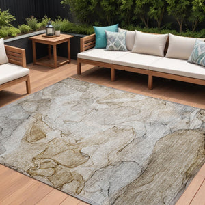 HomeRoots 5' Beige Abstract Area Rug - Washable, Non-Skid, Stain-Resistant Design for Indoor & Outdoor Use 8' X 10' 559953
