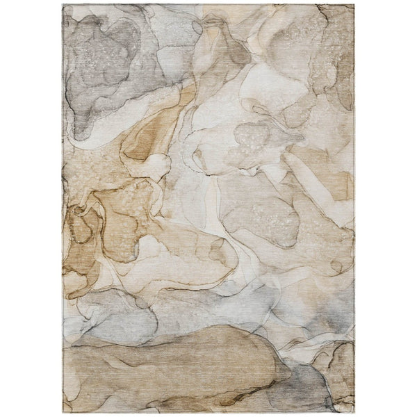 HomeRoots 5' Beige Abstract Area Rug - Washable, Non-Skid, Stain-Resistant Design for Indoor & Outdoor Use 10' X 14' 559955
