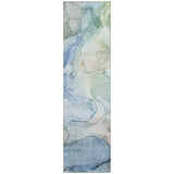 Homeroots 8' Runner Blue Abstract Washable Non Skid Indoor Outdoor Runner Rug Blue Polyester 559957