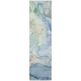 Homeroots 8' Runner Blue Abstract Washable Non Skid Indoor Outdoor Runner Rug Blue Polyester 559957