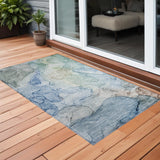 Homeroots 3' X 5' Blue Abstract Washable Non Skid Indoor Outdoor Area Rug Blue Polyester 559959