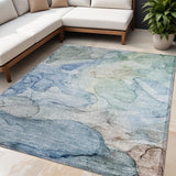 Homeroots 5' X 8' Blue Abstract Washable Non Skid Indoor Outdoor Area Rug Blue Polyester 559960