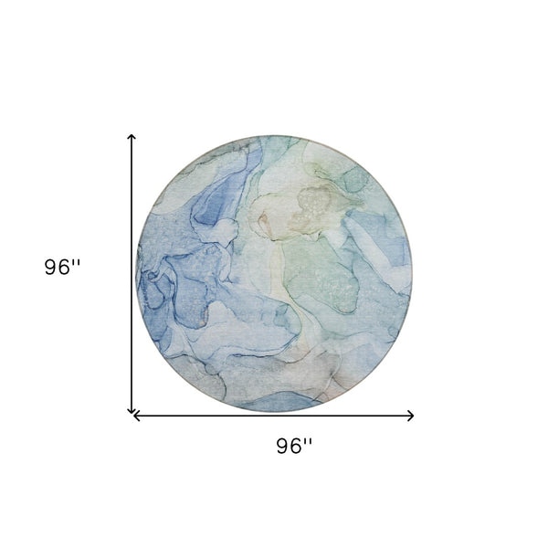 HomeRoots 5' Beige Abstract Area Rug - Washable, Non-Skid, Stain-Resistant Design for Indoor & Outdoor Use 8' Round 559961