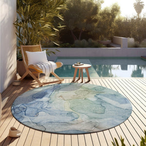 HomeRoots 5' Beige Abstract Area Rug - Washable, Non-Skid, Stain-Resistant Design for Indoor & Outdoor Use 8' Round 559961