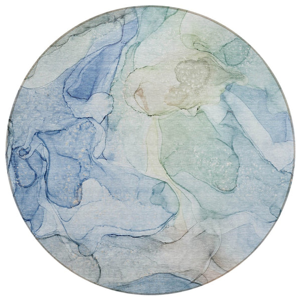 HomeRoots 5' Beige Abstract Area Rug - Washable, Non-Skid, Stain-Resistant Design for Indoor & Outdoor Use 8' Round 559961