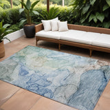 Homeroots 8' X 10' Blue Abstract Washable Non Skid Indoor Outdoor Area Rug Blue Polyester 559962