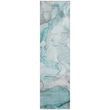 Homeroots 8' Runner Gray And Ivory Abstract Washable Non Skid Indoor Outdoor Runner Rug Teal Polyester 559966