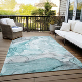 Homeroots 3' X 5' Gray And Ivory Abstract Washable Non Skid Indoor Outdoor Area Rug Teal Polyester 559968