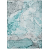 Homeroots 3' X 5' Gray And Ivory Abstract Washable Non Skid Indoor Outdoor Area Rug Teal Polyester 559968