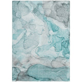 Homeroots 5' X 8' Gray And Ivory Abstract Washable Non Skid Indoor Outdoor Area Rug Teal Polyester 559969