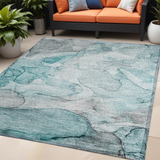 Homeroots 5' X 8' Gray And Ivory Abstract Washable Non Skid Indoor Outdoor Area Rug Teal Polyester 559969