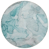 Homeroots 8' Round Gray And Ivory Round Abstract Washable Non Skid Indoor Outdoor Area Rug Teal Polyester 559970