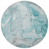 Homeroots 8' Round Gray And Ivory Round Abstract Washable Non Skid Indoor Outdoor Area Rug Teal Polyester 559970