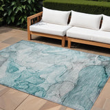 Homeroots 8' X 10' Gray And Ivory Abstract Washable Non Skid Indoor Outdoor Area Rug Teal Polyester 559971