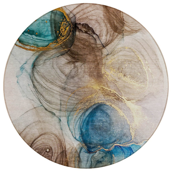 HomeRoots 5' Beige Abstract Area Rug - Stylish, Washable, Non-Skid Design for Indoor and Outdoor Spaces 8' Round 559979