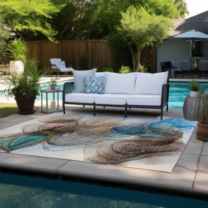 HomeRoots 5' Beige Abstract Area Rug - Stylish, Washable, Non-Skid Design for Indoor and Outdoor Spaces 8' X 10' 559980