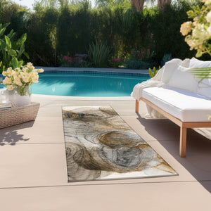 Homeroots 8' Runner Brown Abstract Washable Non Skid Indoor Outdoor Runner Rug Brown Polyester 559984