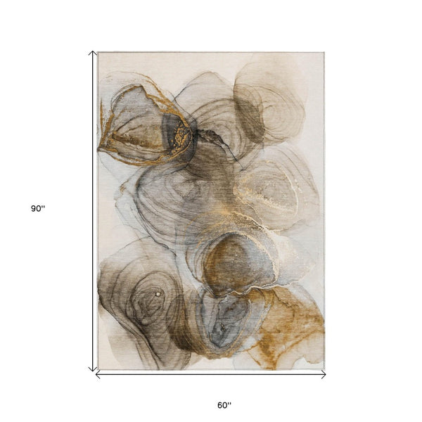 HomeRoots 5' Beige Abstract Area Rug - Stylish, Washable, Non-Skid Design for Indoor and Outdoor Spaces 5' X 8' 559987