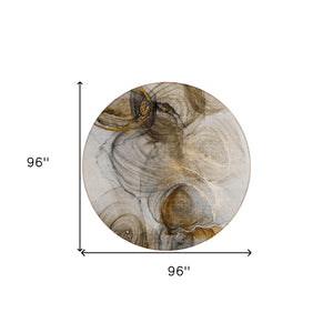 Homeroots 8' Round Brown Round Abstract Washable Non Skid Indoor Outdoor Area Rug Brown Polyester 559988