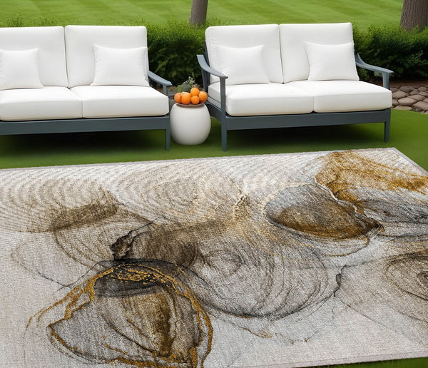 Homeroots 8' X 10' Brown Abstract Washable Non Skid Indoor Outdoor Area Rug Brown Polyester 559989