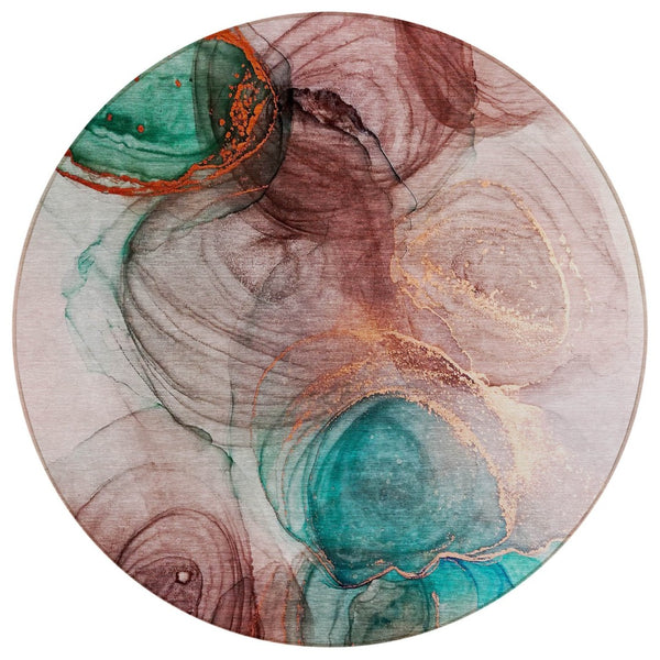 HomeRoots 5' Beige Abstract Area Rug - Stylish, Washable, Non-Skid Design for Indoor and Outdoor Spaces 8' Round 559997