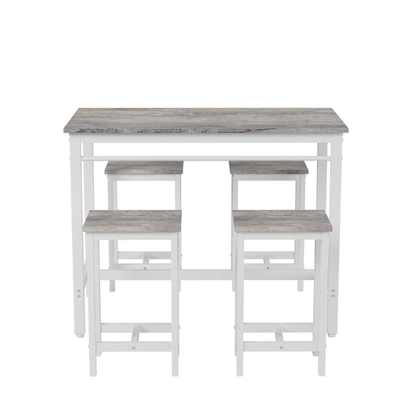 English Elm 5-piece Oak White 5PC Modern Bar Table Set with 4 Stools, Metal Frame & MDF, 47.5"x23.7"x35.5" W578P310676