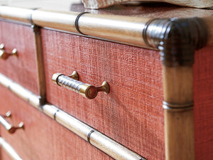 Lexington Tommy Bahama Home Red Coral Chest: Luxurious 4-drawer Storage With Leather-wrapped Bamboo And Woven Raffia Elegance Red Coral  559-624