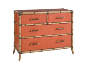 Lexington Tommy Bahama Home Red Coral Chest: Luxurious 4-drawer Storage With Leather-wrapped Bamboo And Woven Raffia Elegance Red Coral  559-624