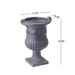 English Elm Elegant Handcrafted Mgo Floral Relief Garden Urn Planter with Antique White Finish Black N772P389441B