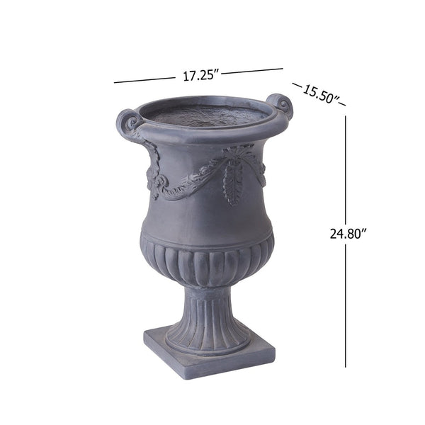 English Elm Elegant Handcrafted Mgo Floral Relief Garden Urn Planter with Antique White Finish Black N772P389441B