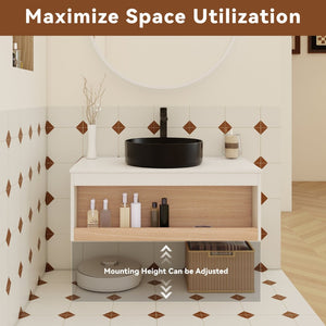 English Elm 36" Floating Bathroom Vanity Light Oak Modular Cabinet with Gel Coat Integrated Sink Black,White + Light Oak W3450S00062