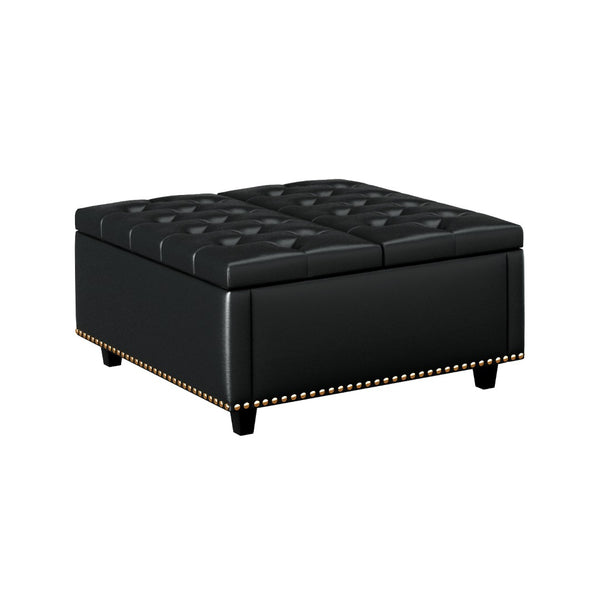 English Elm Large Tufted Pu Leather Ottoman with Bronze Rivets Mid-century Storage Footrest W2113P182630