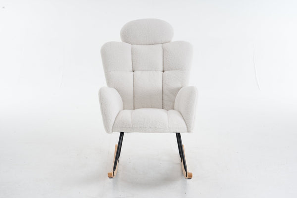 English Elm 055-teddy Plush Fabric Nursery Glider with High Back Support and Modern Rocking Base W527P228306