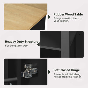 English Elm K&K 47 Inch Kitchen Island with Extendable Dining Table, Rolling Storage Cabinet, Built-In Power Black N707P215327B